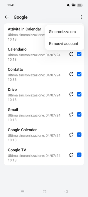 Seleziona Sincronizza ora