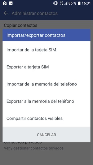 Seleccione Importar de la tarjeta SIM