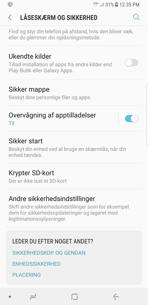 Scroll til og vælg Andre sikkerhedsindstillinger