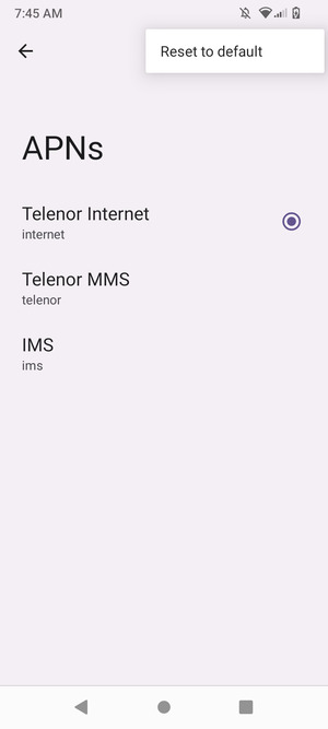 Select Reset to default