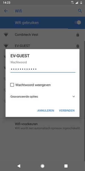 Voer het Wifi-wachtwoord in en selecteer VERBINDEN