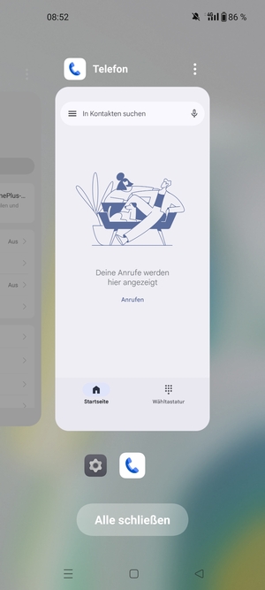 Wählen Sie Alle schließen, um alle laufende Apps zu schließen