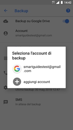 Seleziona il tuo account di backup