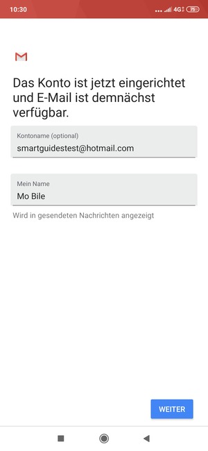 Geben Sie Ihrem Konto einen Namen und geben Sie Ihren Namen ein. Wählen Sie WEITER