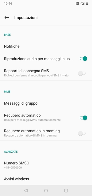 Seleziona Numero SMSC
