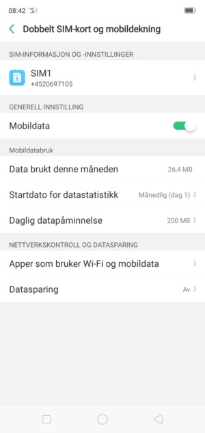 Velg SIM1 eller SIM2