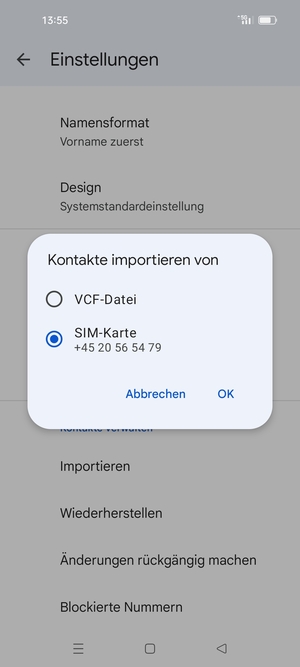 Wählen Sie SIM-Karte und OK