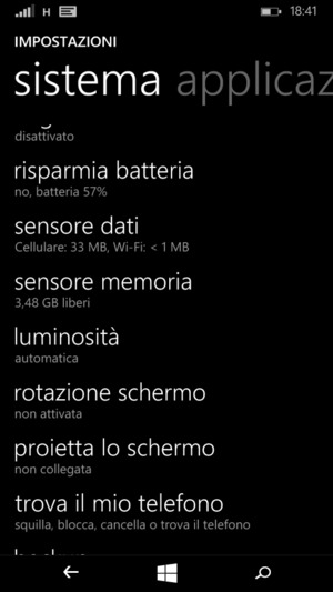 Scorri e seleziona risparmia batteria