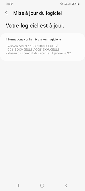 Si votre téléphone est à jour, vous verrez l'écran suivant