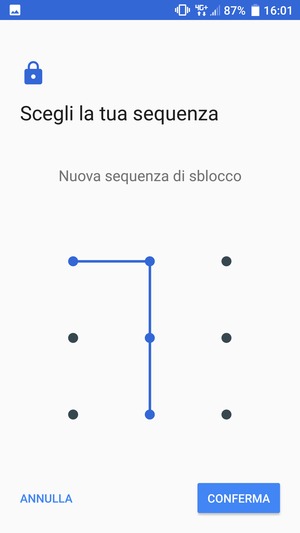 Disegna nuovamente la sequenza di sblocco e seleziona CONFERMA