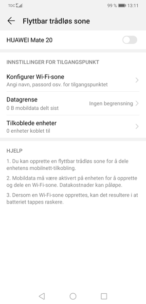 Velg Konfigurer Wi-Fi-sone