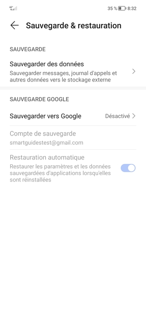 Sélectionnez Sauvegarder vers Google