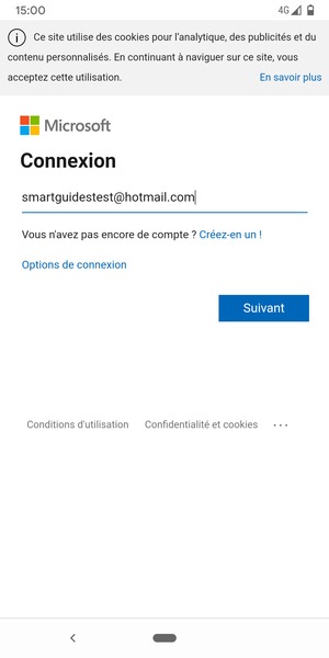 Saisissez votre adresse e-mail et sélectionnez Suivant