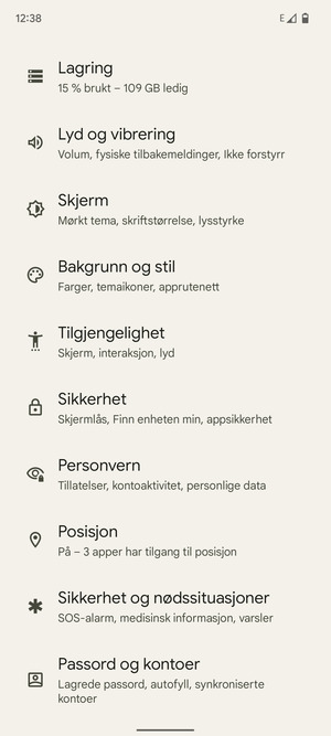 Bla til og velg Sikkerhet