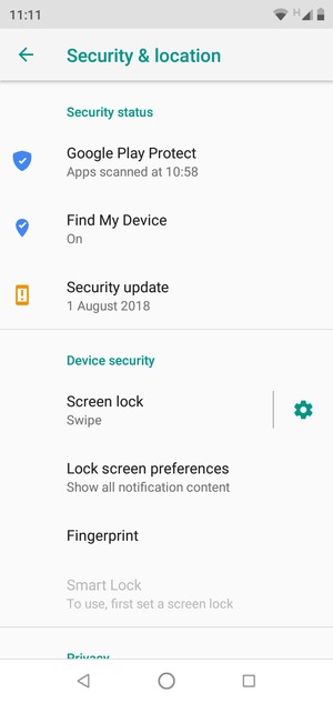 To activate your screen lock, go to the Security & location menu and select Screen lock