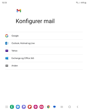 Vælg Exchange og Office 365