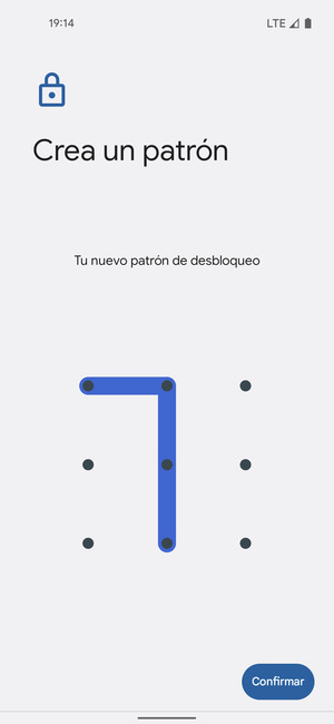 Dibuje de nuevo el patrón de desbloqueo y seleccione Confirmar