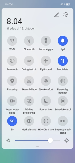 Juster lysstyrken til det ønskede niveau