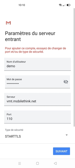 Sélectionnez Type de sécurité