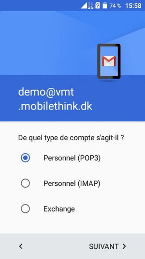 Sélectionnez Personnel (POP3) ou Personnel (IMAP)
