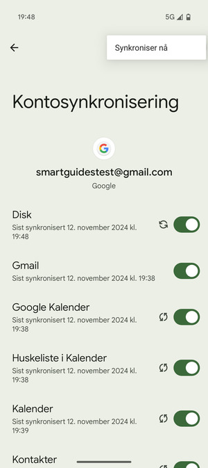 Velg Synkroniser nå