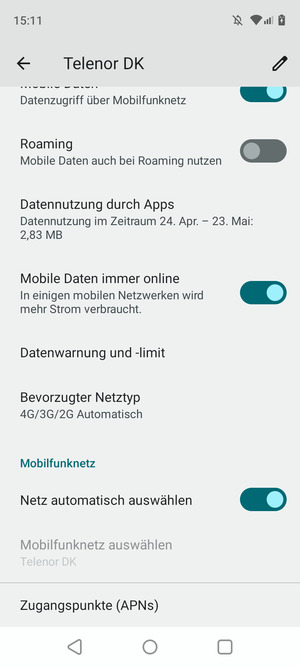 Scrollen Sie und wählen Sie Zugangspunkte (APNs)