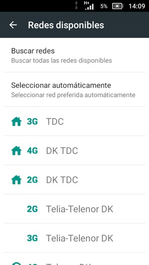 Seleccione un operador de red de la lista