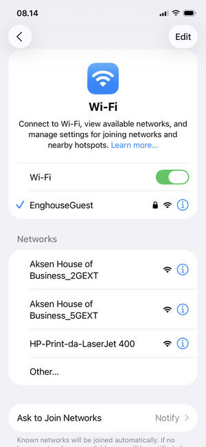You are now connected to the Wi-Fi network