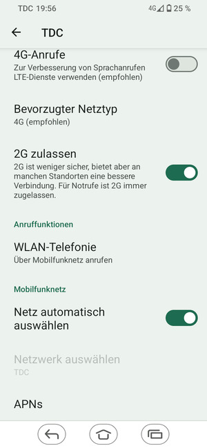Schalten Sie Netz automatisch auswählen aus