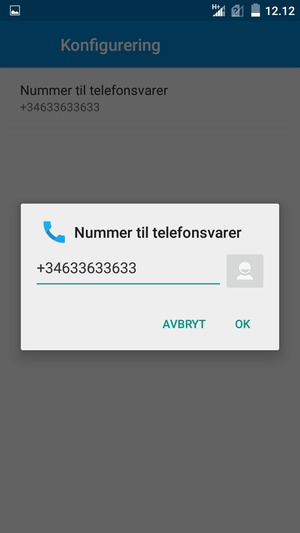 Skriv inn Nummer til telefonsvarer og velg OK