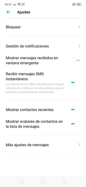 Seleccione Más ajustes de mensajes