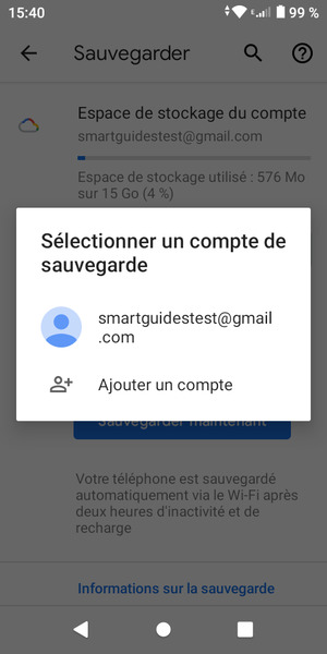 Sélectionnez votre compte de sauvegarde