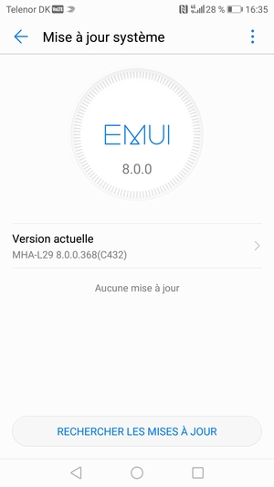 Si votre téléphone est à jour, vous verrez l'écran suivant