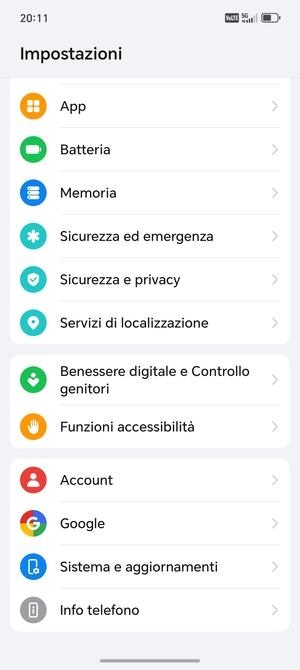 Scorri e seleziona Account