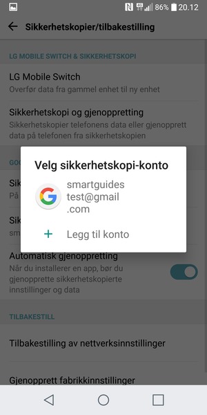 Velg sikkerhetskopi-kontoen din