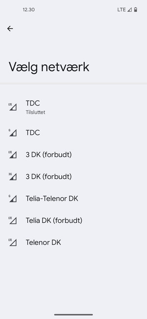 Vælg en netværksudbyder fra listen