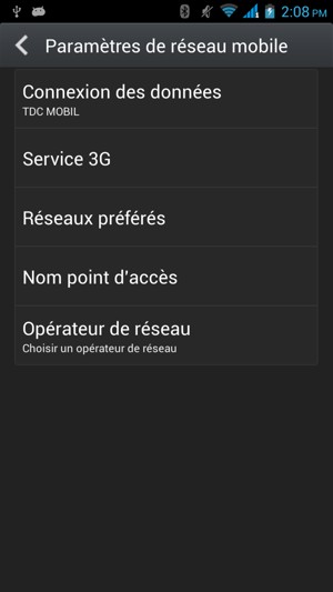 Sélectionnez Service 3G