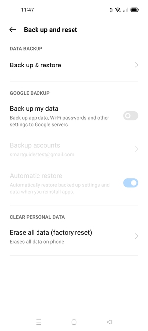 Turn on Back up my data