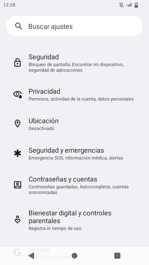 Desplácese y seleccione Seguridad