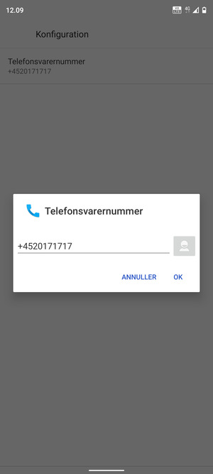 Indtast Telefonsvarernummer og vælg OK