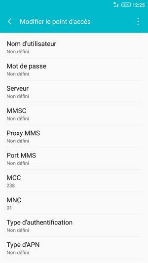 Faites défiler vers le bas et saisissez les informations Internet