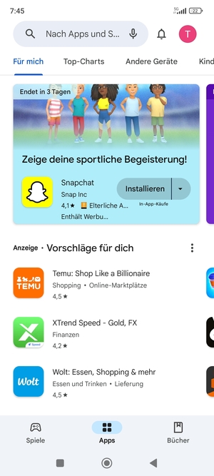 Wählen Sie die Suchleiste