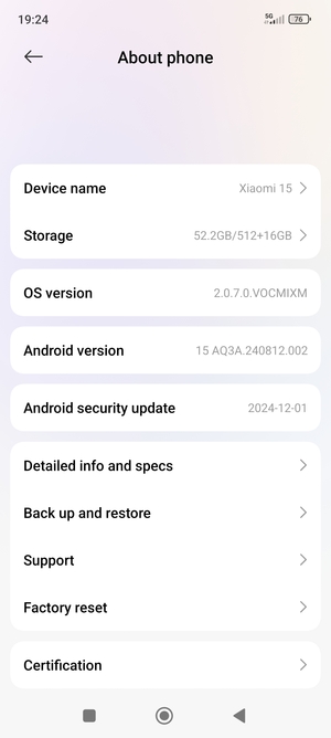 Scroll to and select Back up and restore