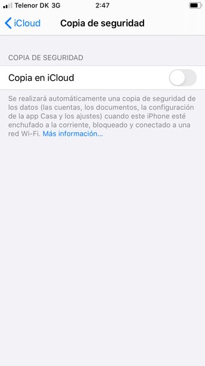 Configurar Copia en iCloud en ON