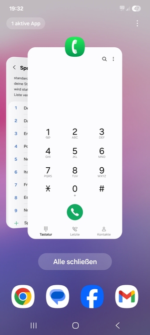 Wählen Sie Alle schließen, um alle laufende Apps zu schließen
