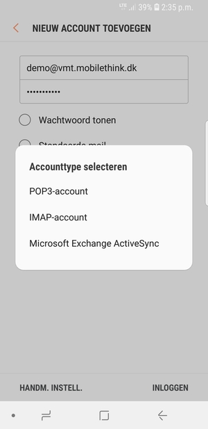 Selecteer POP3-account of IMAP-account