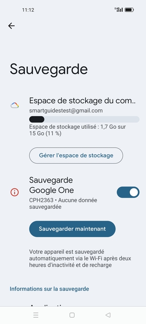 Sélectionnez Espace de stockage du compte
