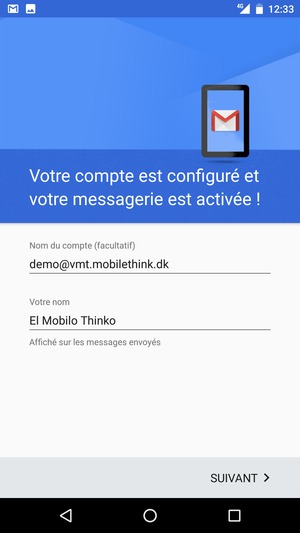 Donnez un nom à votre compte et saisissez votre nom. Sélectionnez SUIVANT