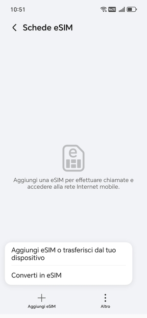 Seleziona Aggiungi eSIM o transferisci dal tuo dispositivo