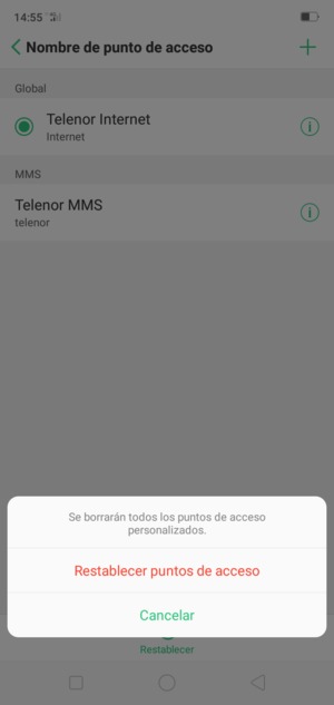 Seleccione Restablecer puntos de acceso